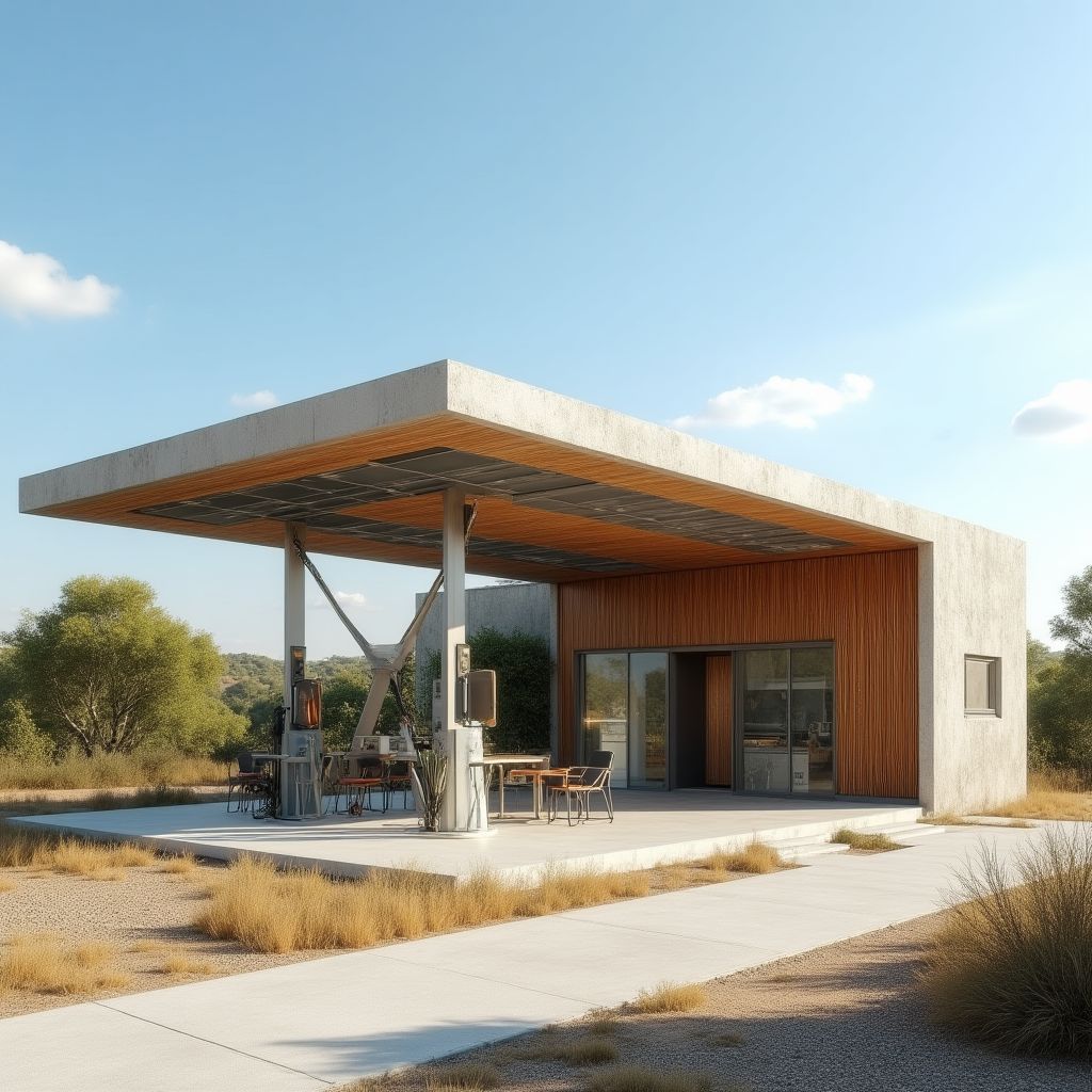 Estación de servicio ecológica con paneles solares en Argentina